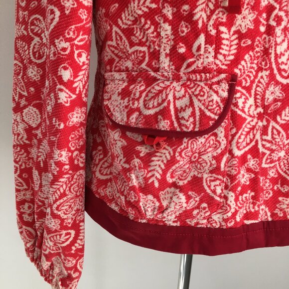 ELEVENSES Anthropologie Textured Red White Floral Polka Dot Lined Hooded Jacket - Picture 15 of 16